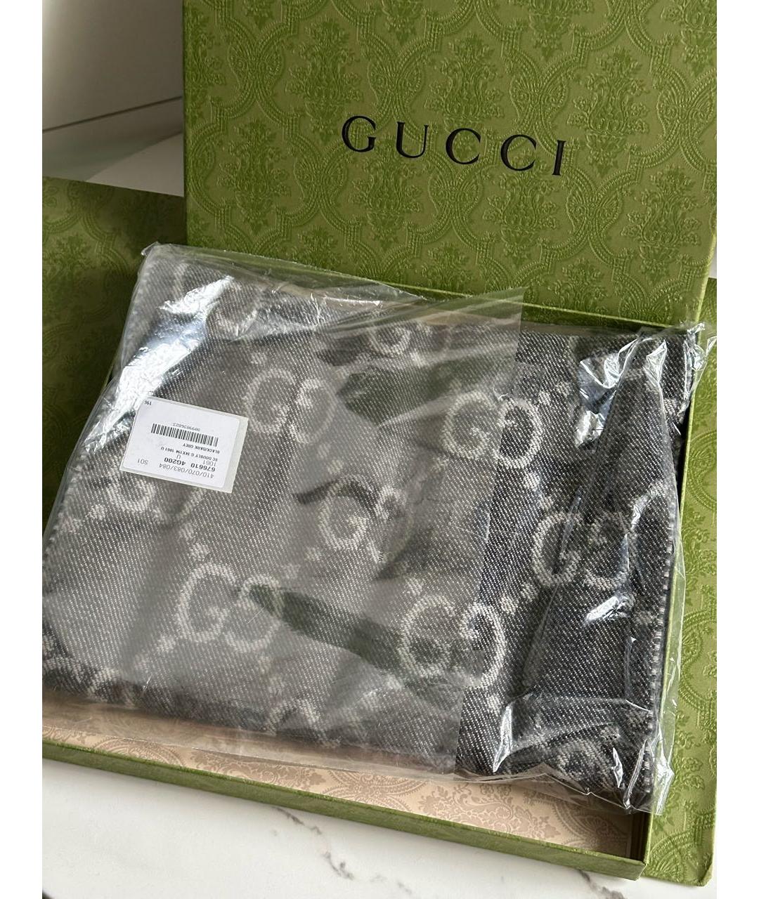 GUCCI Серый шерстяной шарф, фото 6