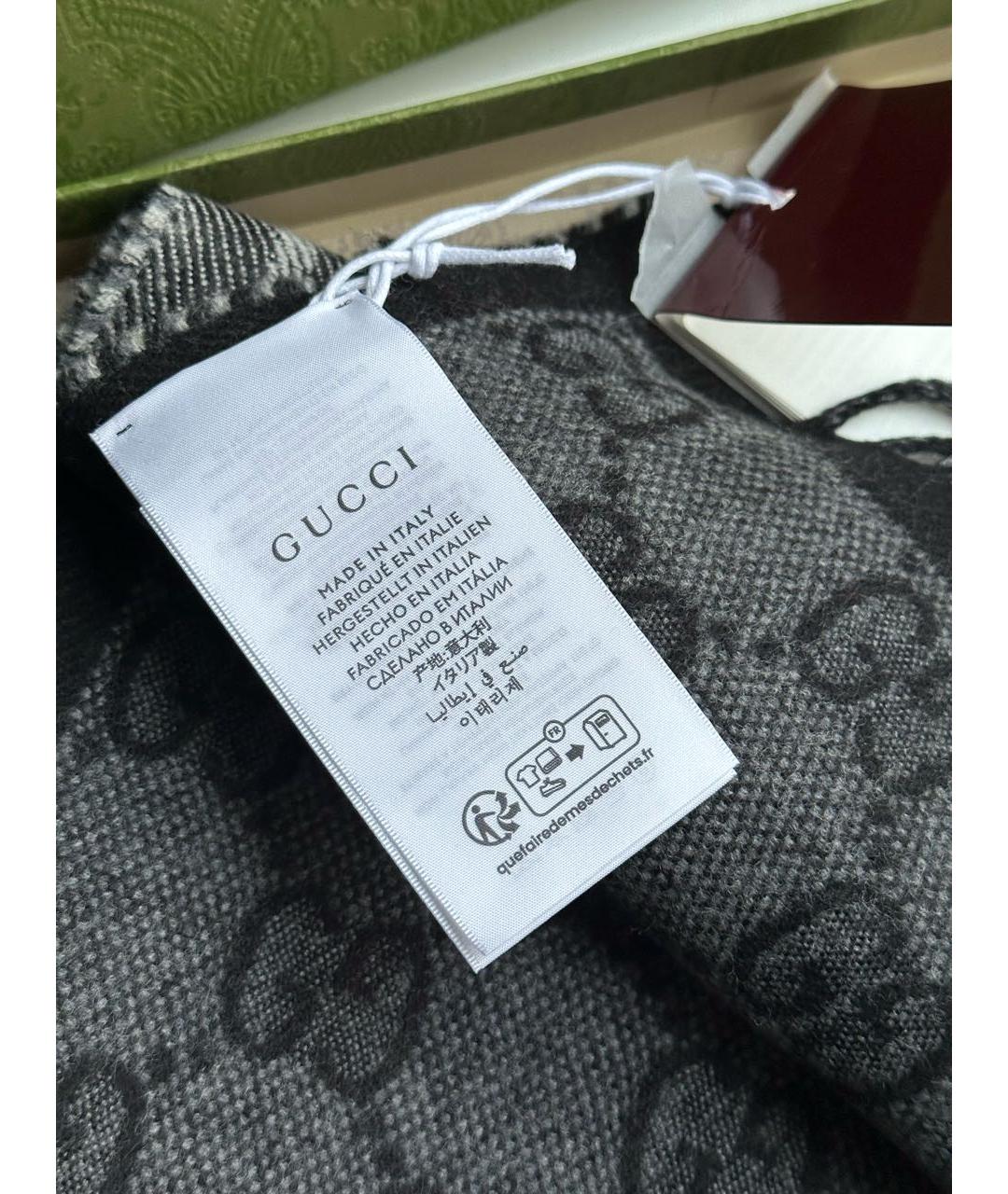 GUCCI Серый шерстяной шарф, фото 4
