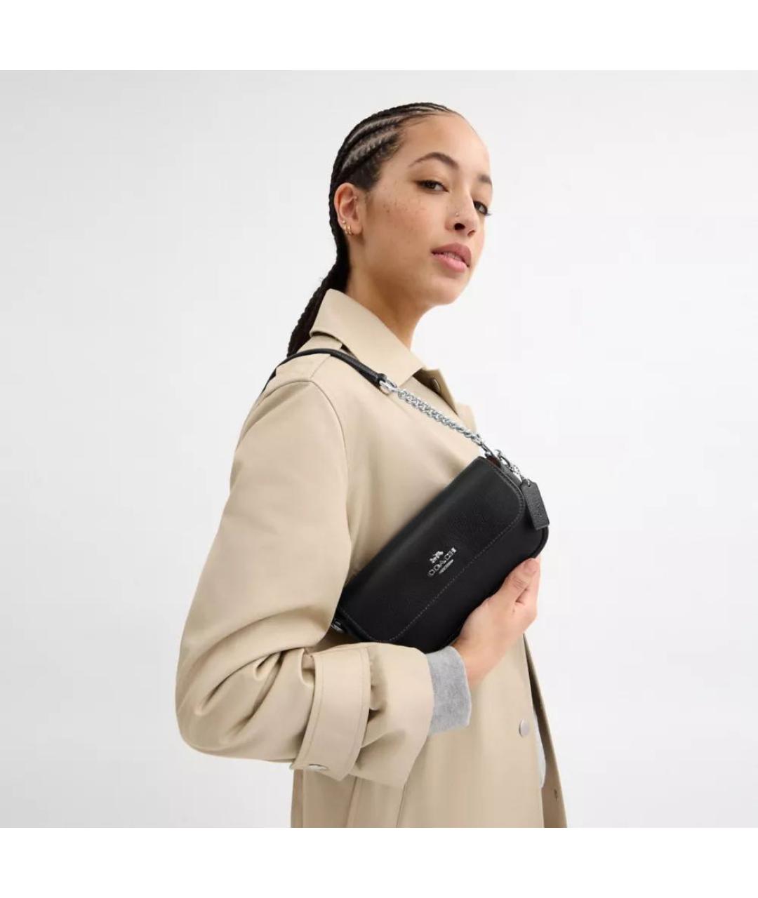 COACH Черная кожаная сумка через плечо, фото 6