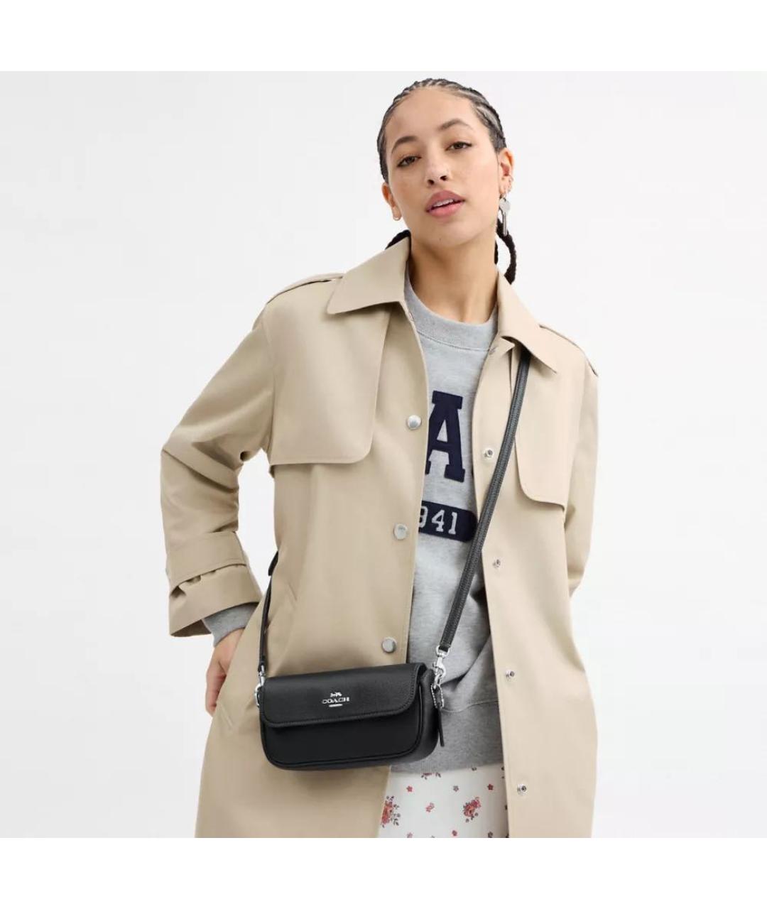 COACH Черная кожаная сумка через плечо, фото 5