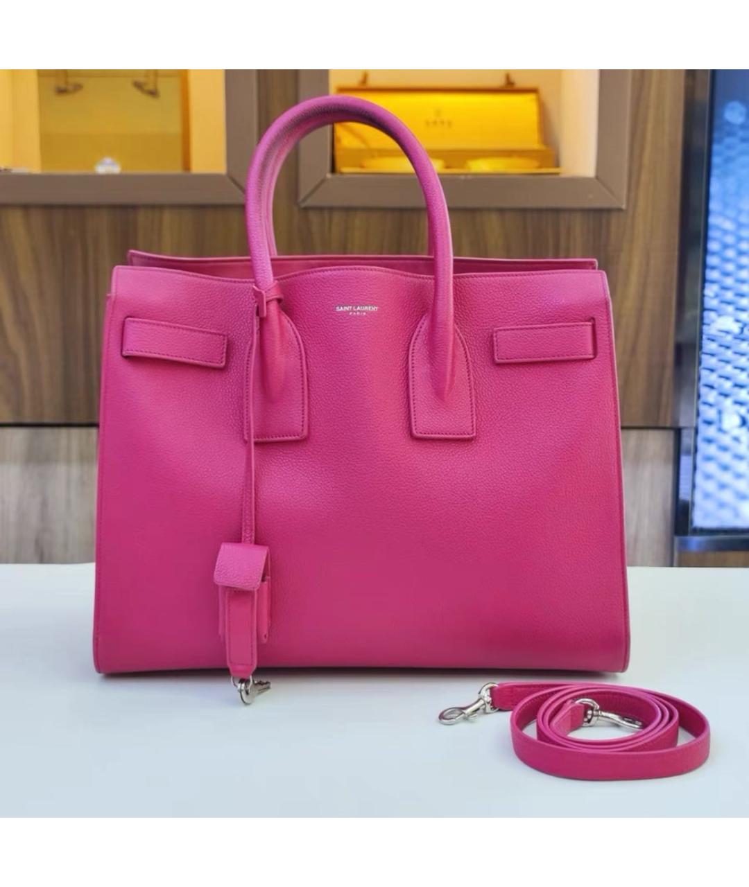 SAINT LAURENT Фуксия кожаная сумка с короткими ручками, фото 6
