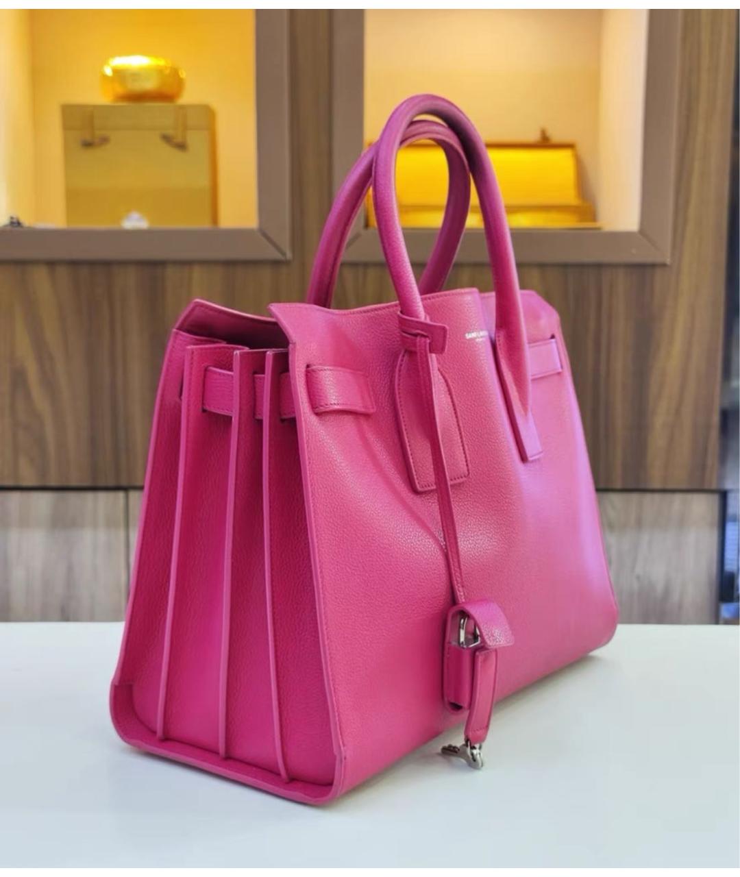 SAINT LAURENT Фуксия кожаная сумка с короткими ручками, фото 2