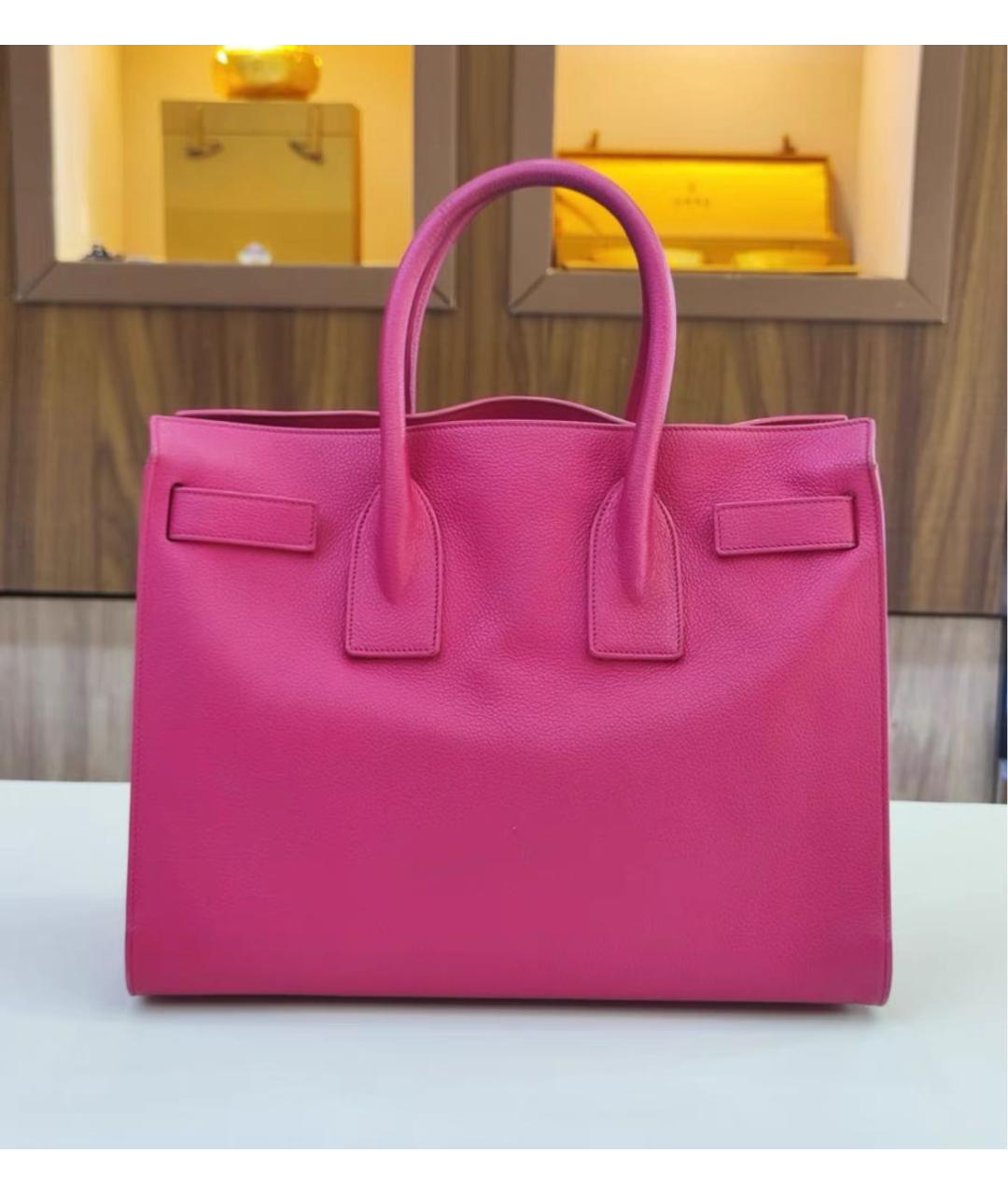 SAINT LAURENT Фуксия кожаная сумка с короткими ручками, фото 4