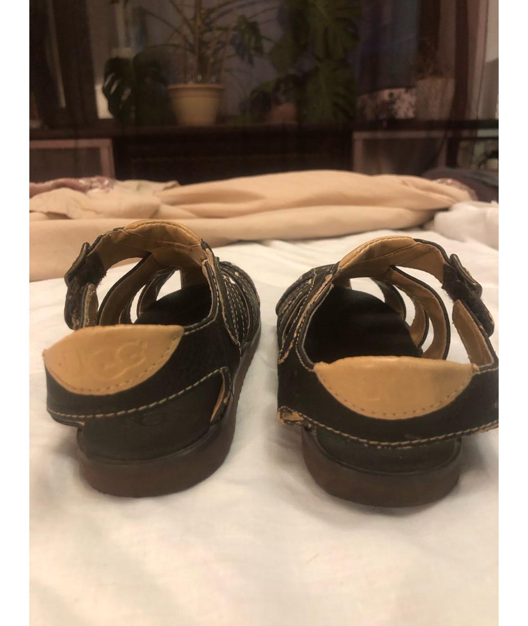 UGG AUSTRALIA Коричневые кожаные сандалии и шлепанцы, фото 4