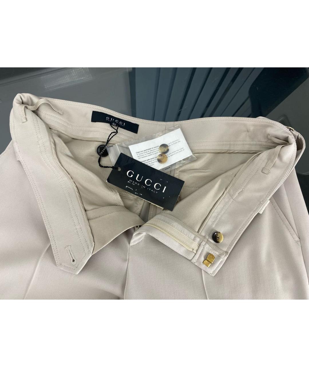 GUCCI Бежевые шерстяные брюки широкие, фото 3
