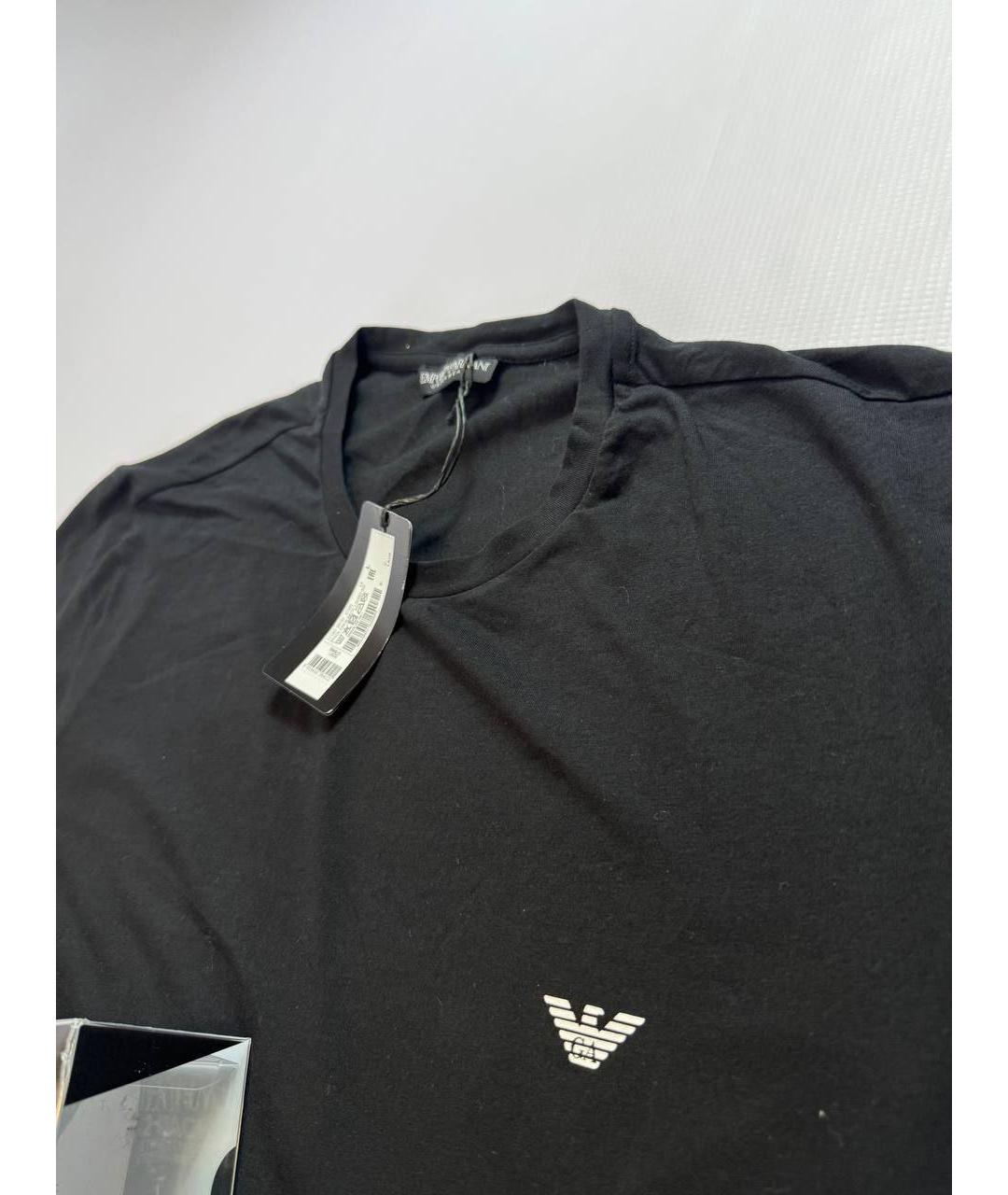EMPORIO ARMANI Черная хлопко-эластановая футболка, фото 2