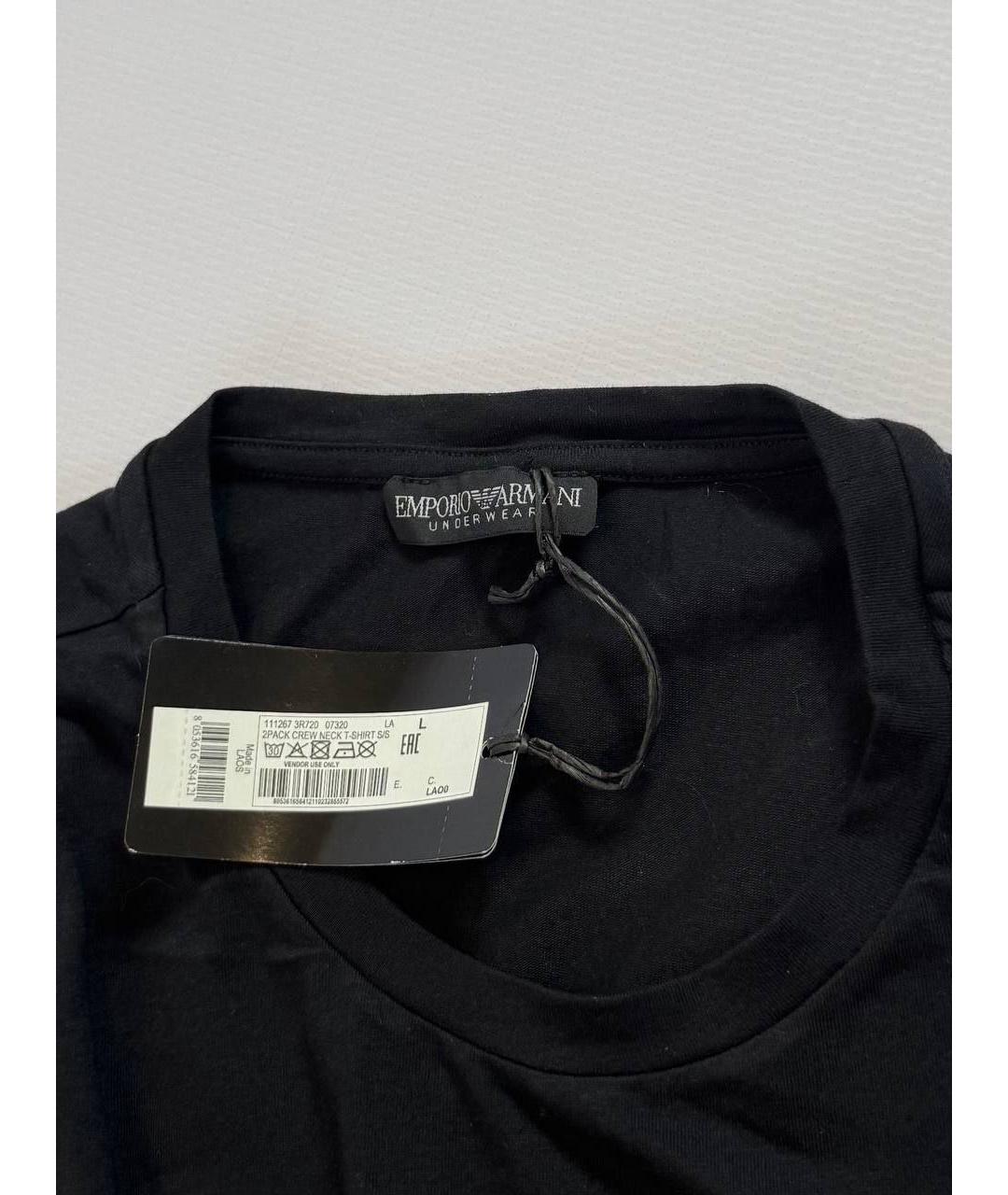 EMPORIO ARMANI Черная хлопко-эластановая футболка, фото 3