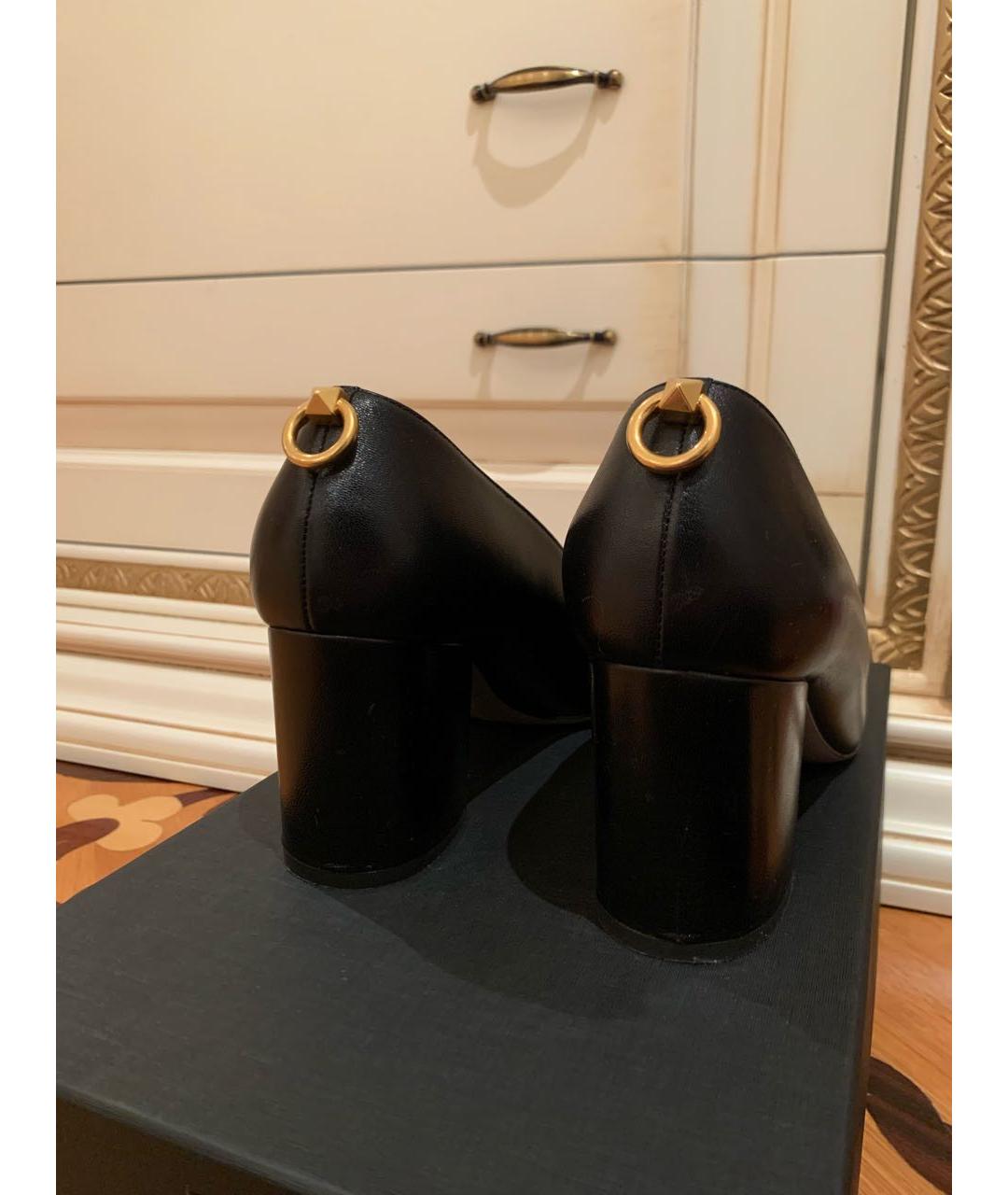 VALENTINO Черные кожаные лодочки на низком каблуке, фото 3