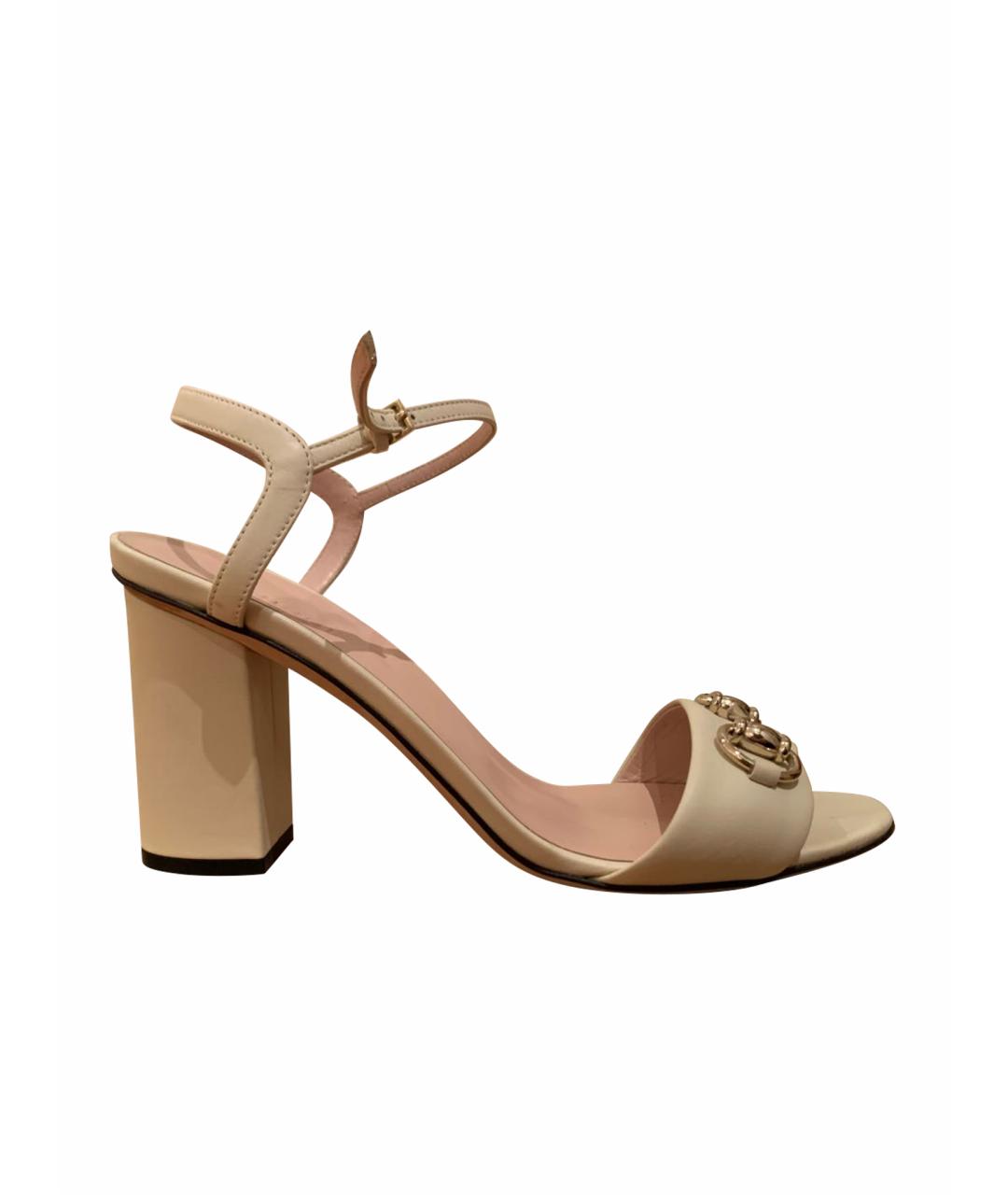 GUCCI Бежевые кожаные босоножки, фото 1