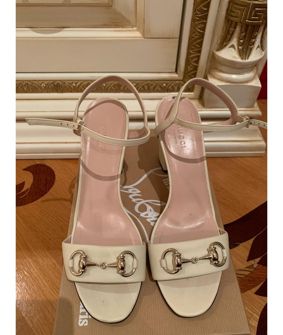 GUCCI Бежевые кожаные босоножки, фото 2