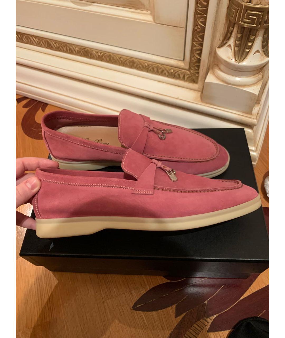 LORO PIANA Розовые замшевые лоферы, фото 4