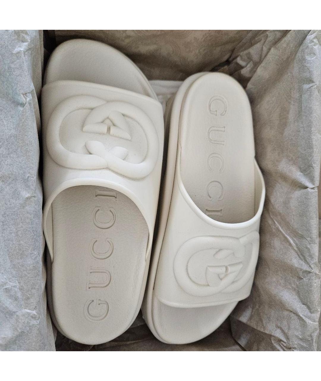 GUCCI Белые резиновые шлепанцы, фото 4