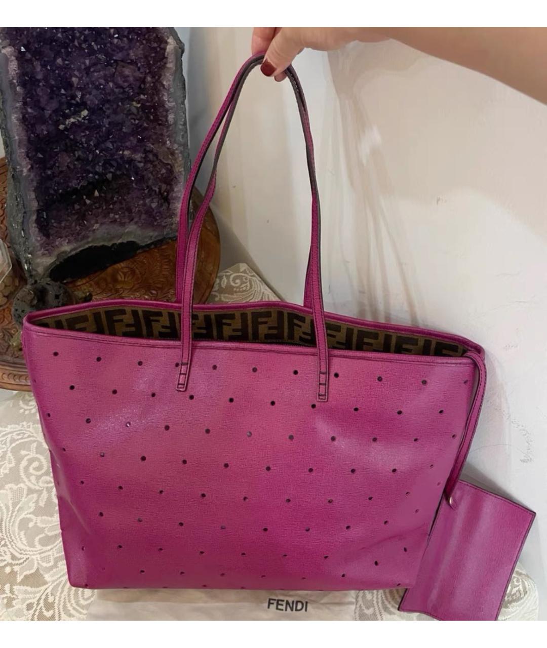 FENDI Фиолетовая кожаная сумка тоут, фото 2