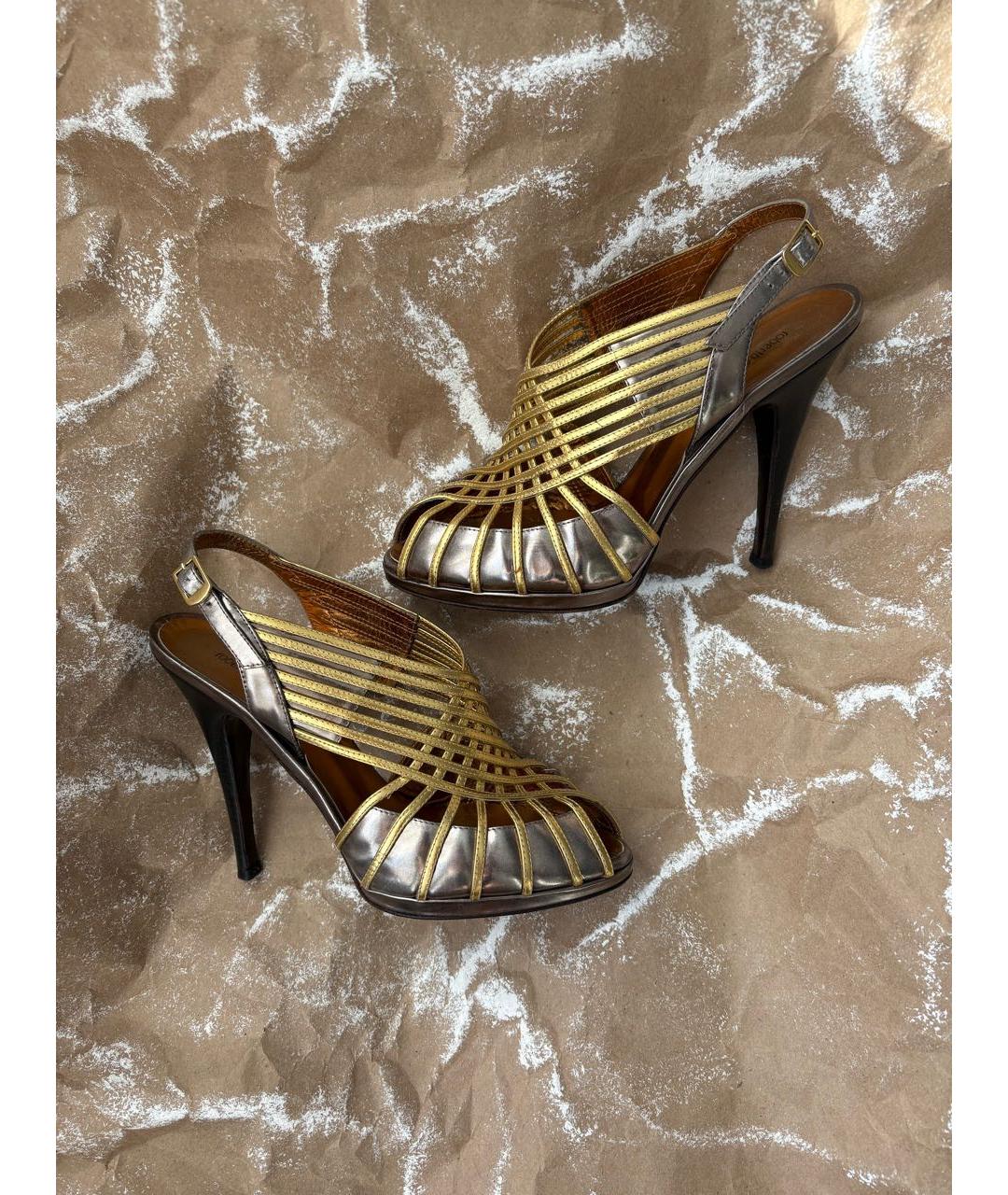 ROBERTO CAVALLI Золотые кожаные босоножки, фото 2