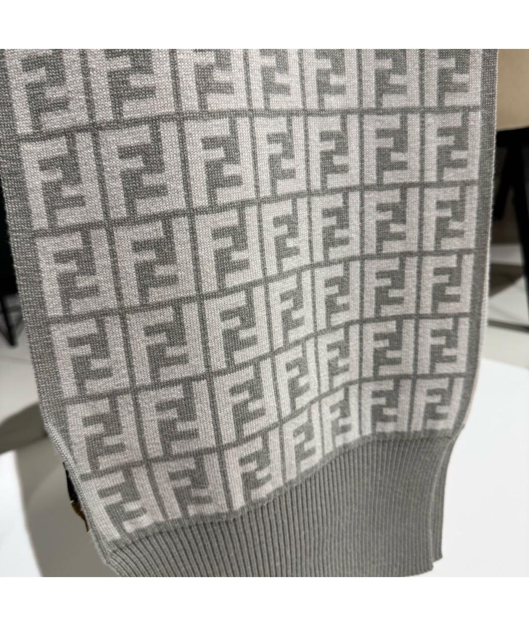 FENDI Серый шерстяной шарф, фото 8