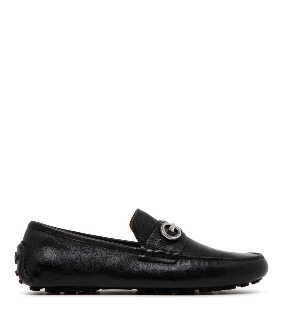 FERRAGAMO Черные кожаные мокасины, фото 1