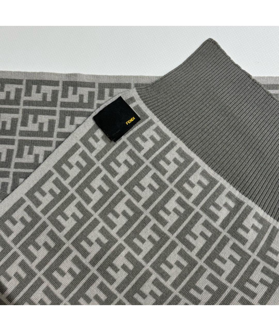 FENDI Серый шерстяной шарф, фото 4