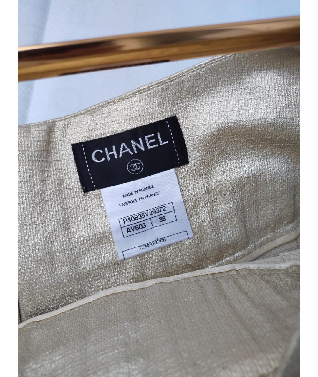 CHANEL Золотая хлопковая юбка мини, фото 5
