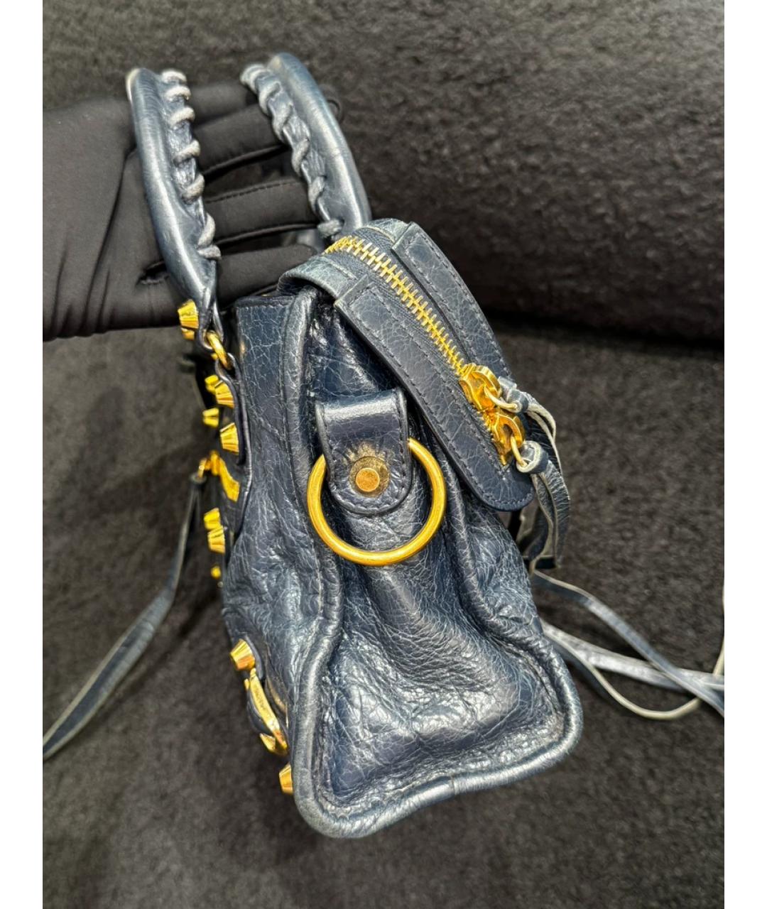 BALENCIAGA Темно-синяя кожаная сумка с короткими ручками, фото 4