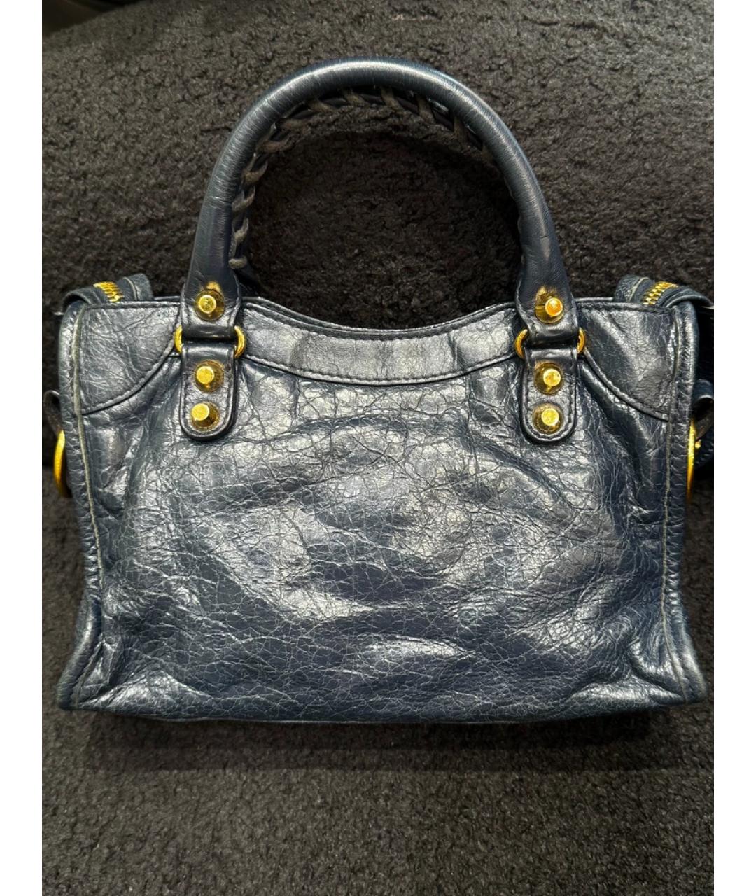 BALENCIAGA Темно-синяя кожаная сумка с короткими ручками, фото 2