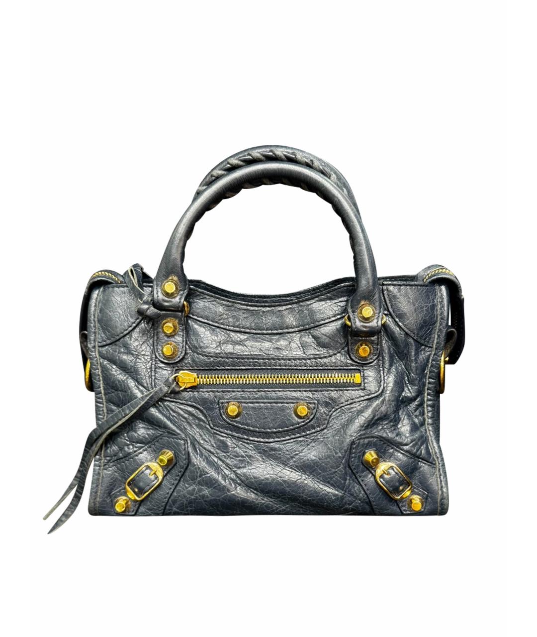 BALENCIAGA Темно-синяя кожаная сумка с короткими ручками, фото 1