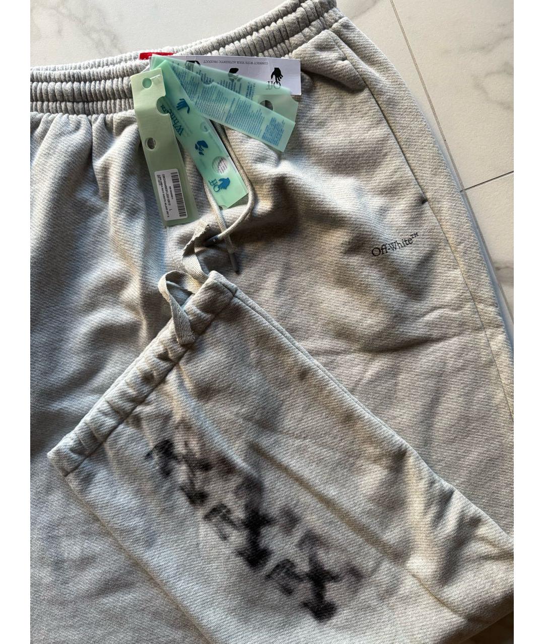 OFF-WHITE Серые хлопковые повседневные брюки, фото 5