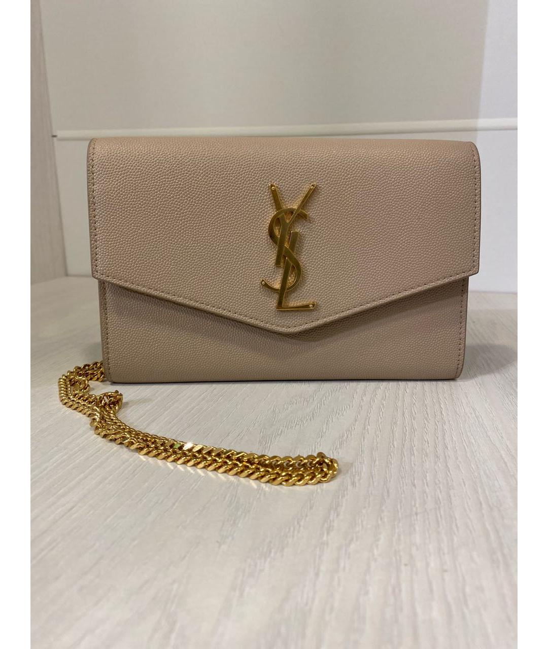 SAINT LAURENT Бежевая кожаная сумка через плечо, фото 9