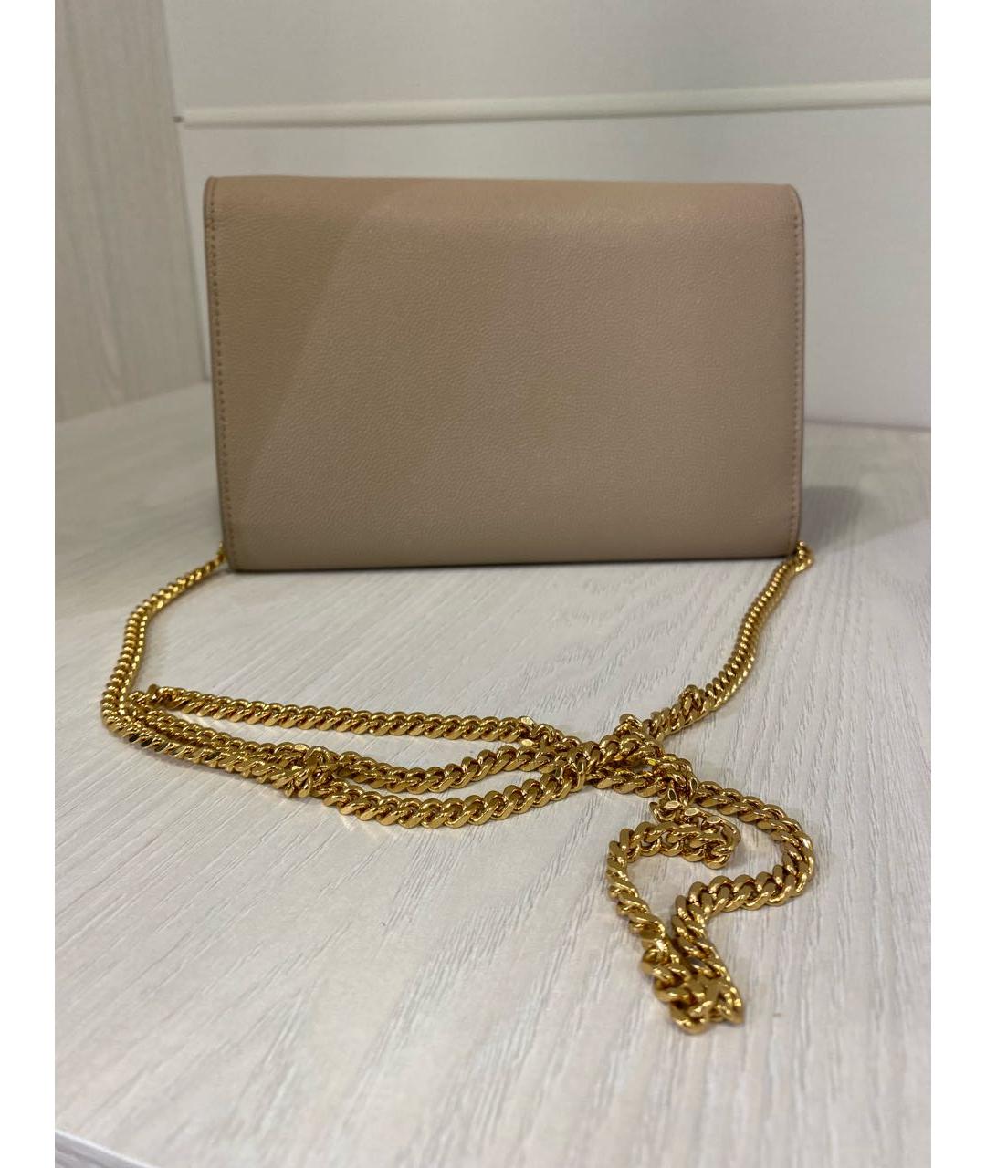 SAINT LAURENT Бежевая кожаная сумка через плечо, фото 3