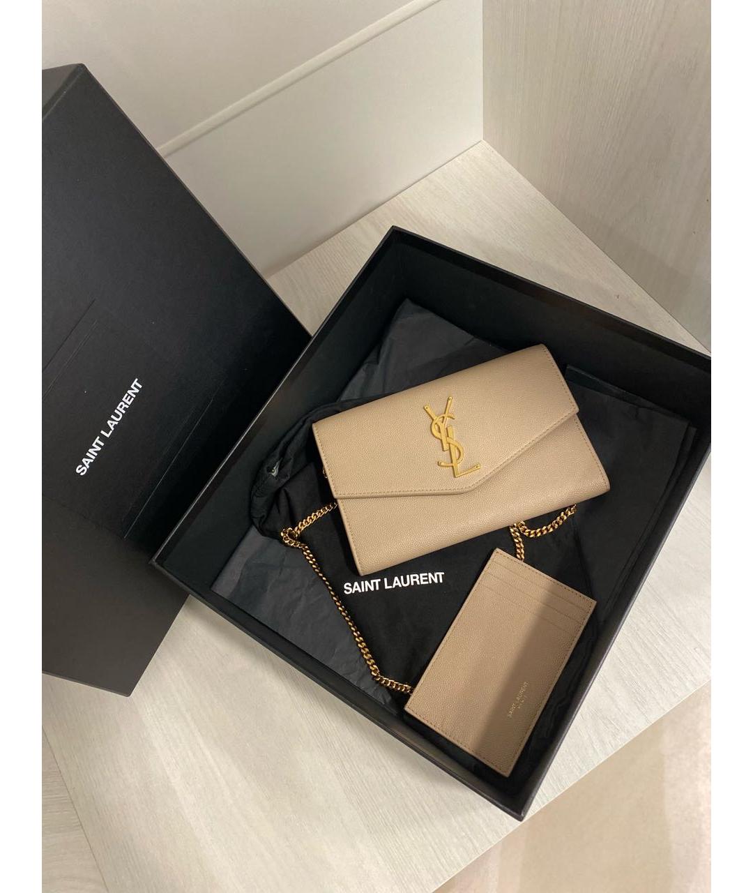 SAINT LAURENT Бежевая кожаная сумка через плечо, фото 8