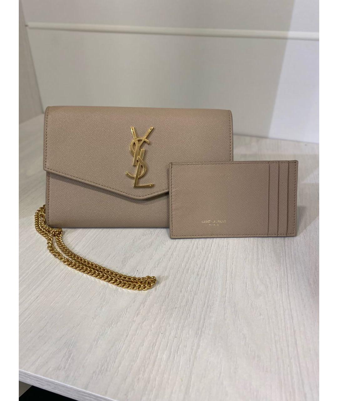 SAINT LAURENT Бежевая кожаная сумка через плечо, фото 2