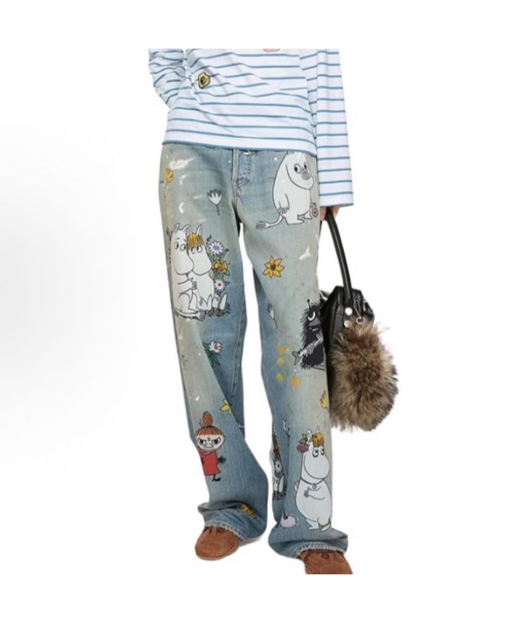 ACNE STUDIOS Голубые хлопковые прямые джинсы, фото 3