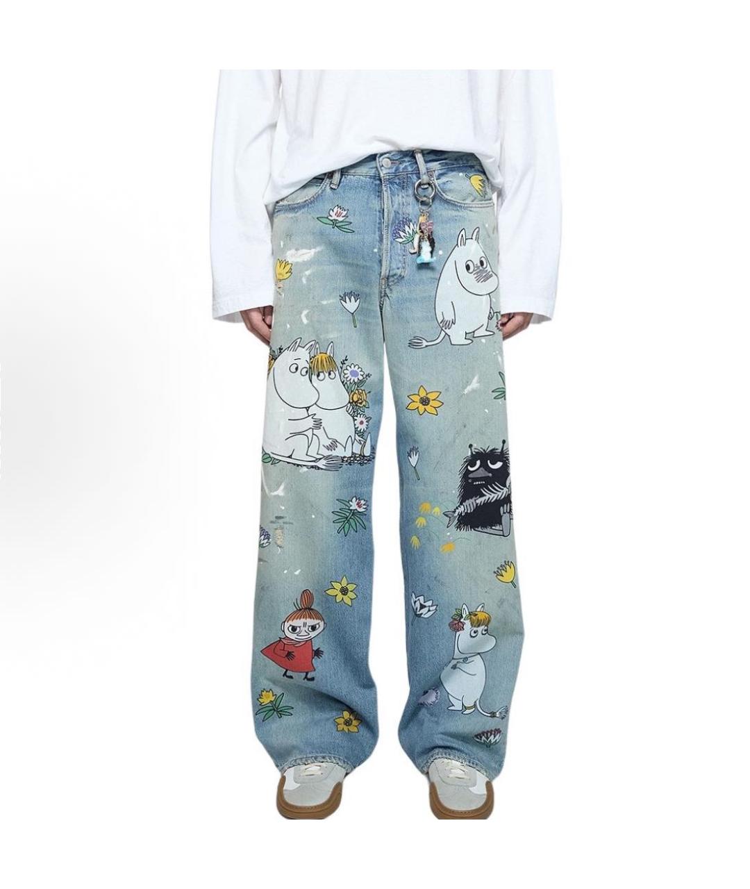ACNE STUDIOS Голубые хлопковые прямые джинсы, фото 2
