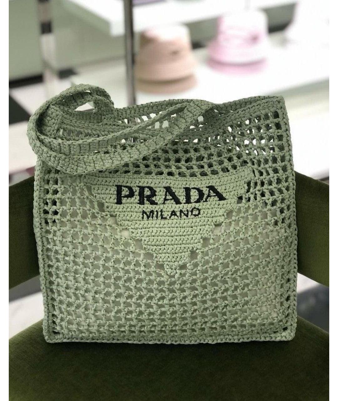 PRADA Зеленая пелетеная пляжная сумка, фото 6