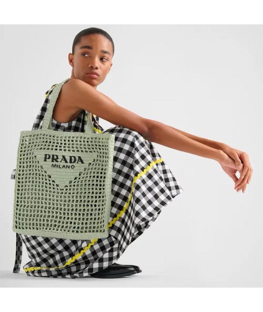 PRADA Зеленая пелетеная пляжная сумка, фото 2