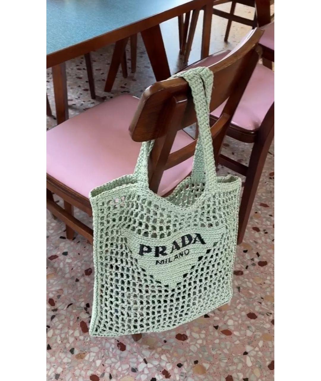 PRADA Зеленая пелетеная пляжная сумка, фото 3