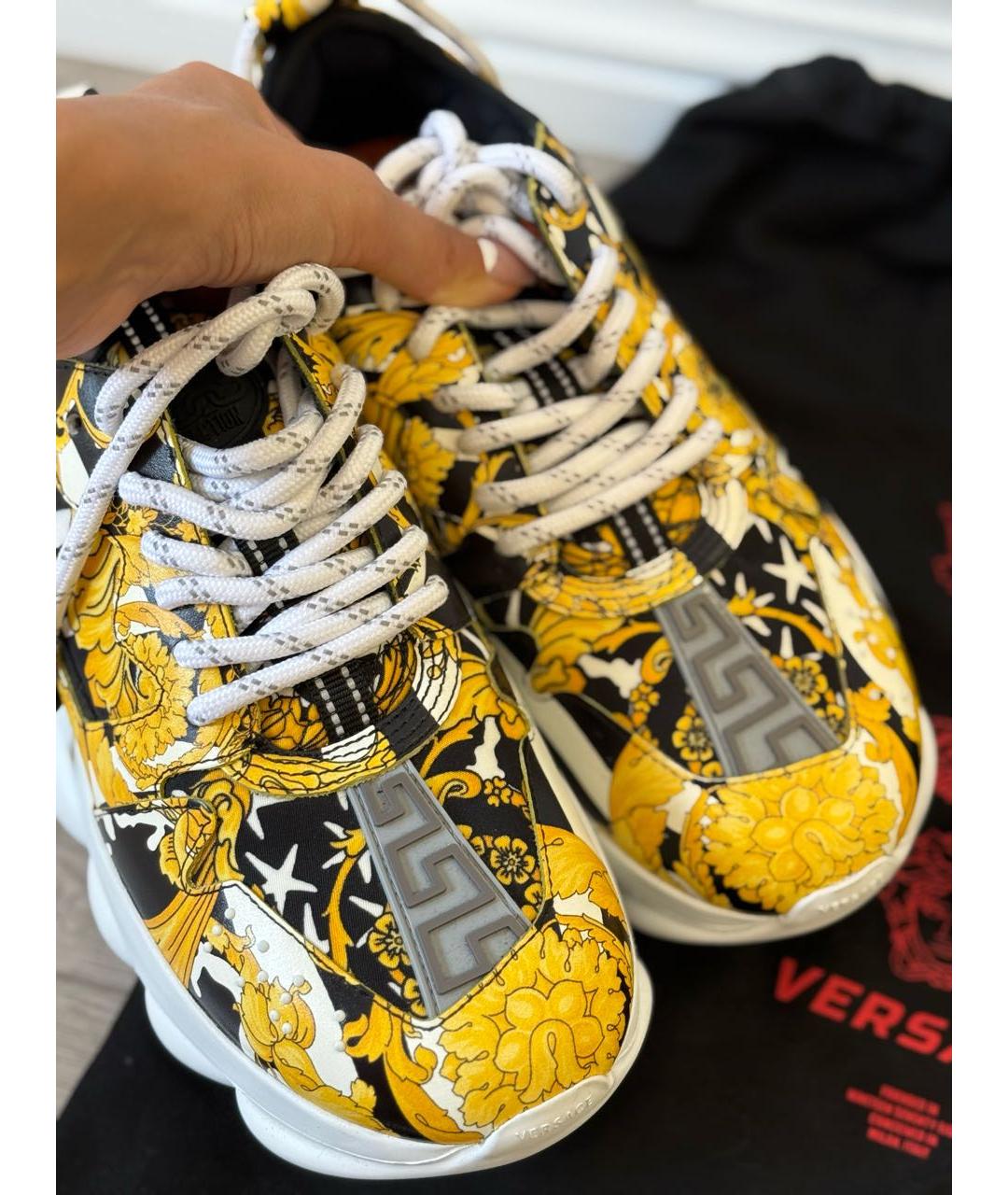 VERSACE Желтые кожаные кроссовки, фото 3