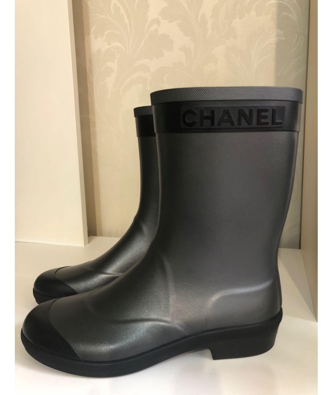 CHANEL Антрацитовые резиновые сапоги, фото 9