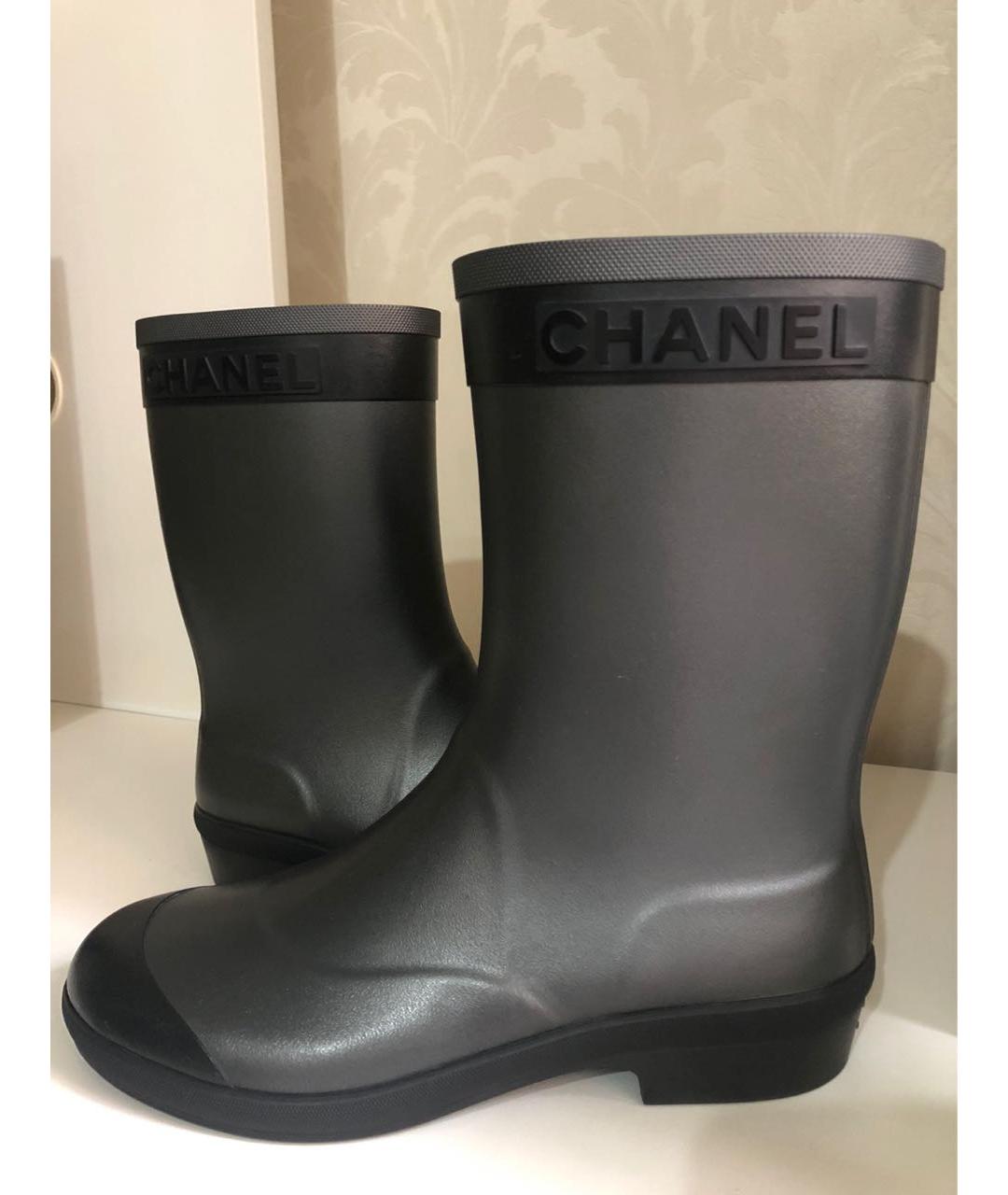 CHANEL Антрацитовые резиновые сапоги, фото 8