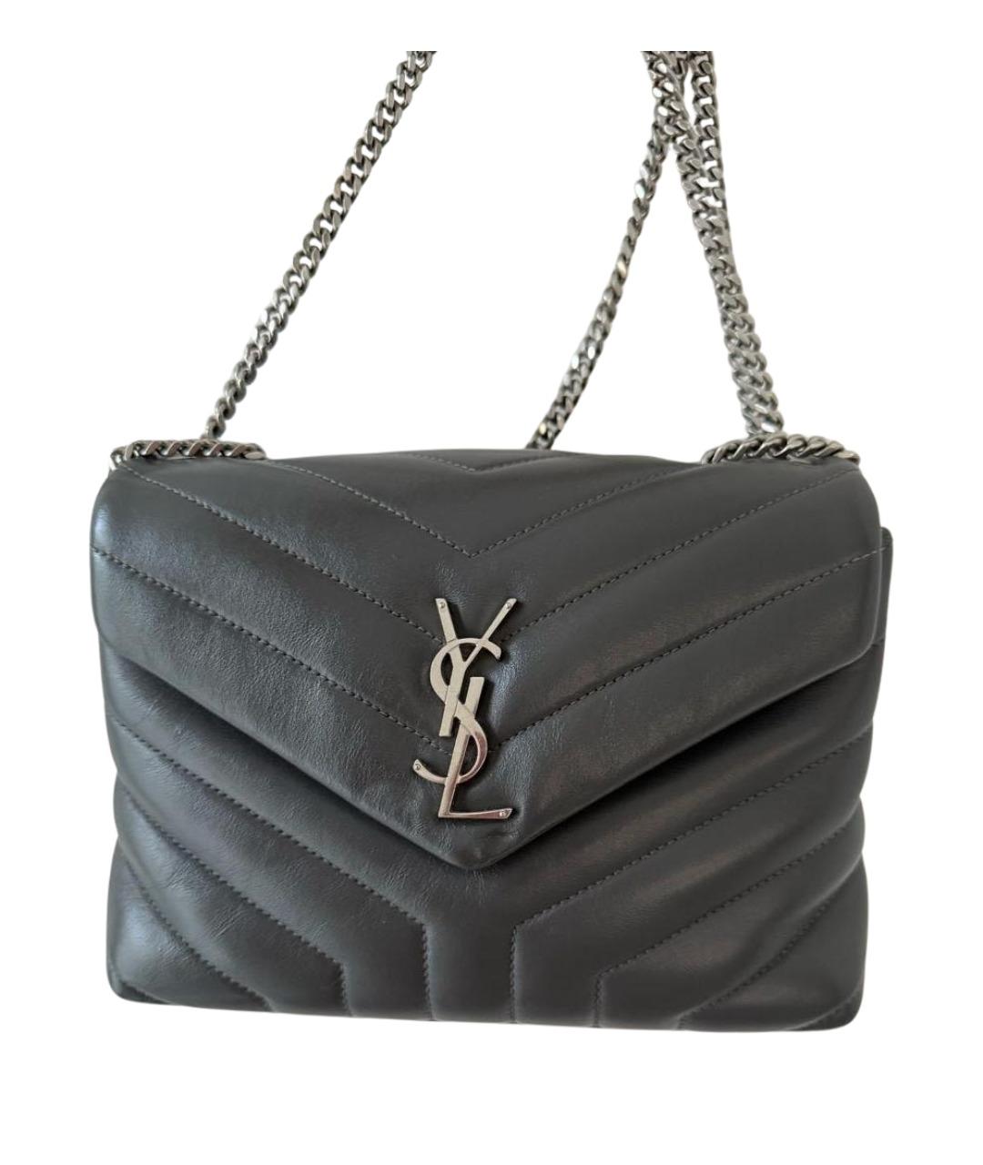 SAINT LAURENT Серая кожаная сумка через плечо, фото 10
