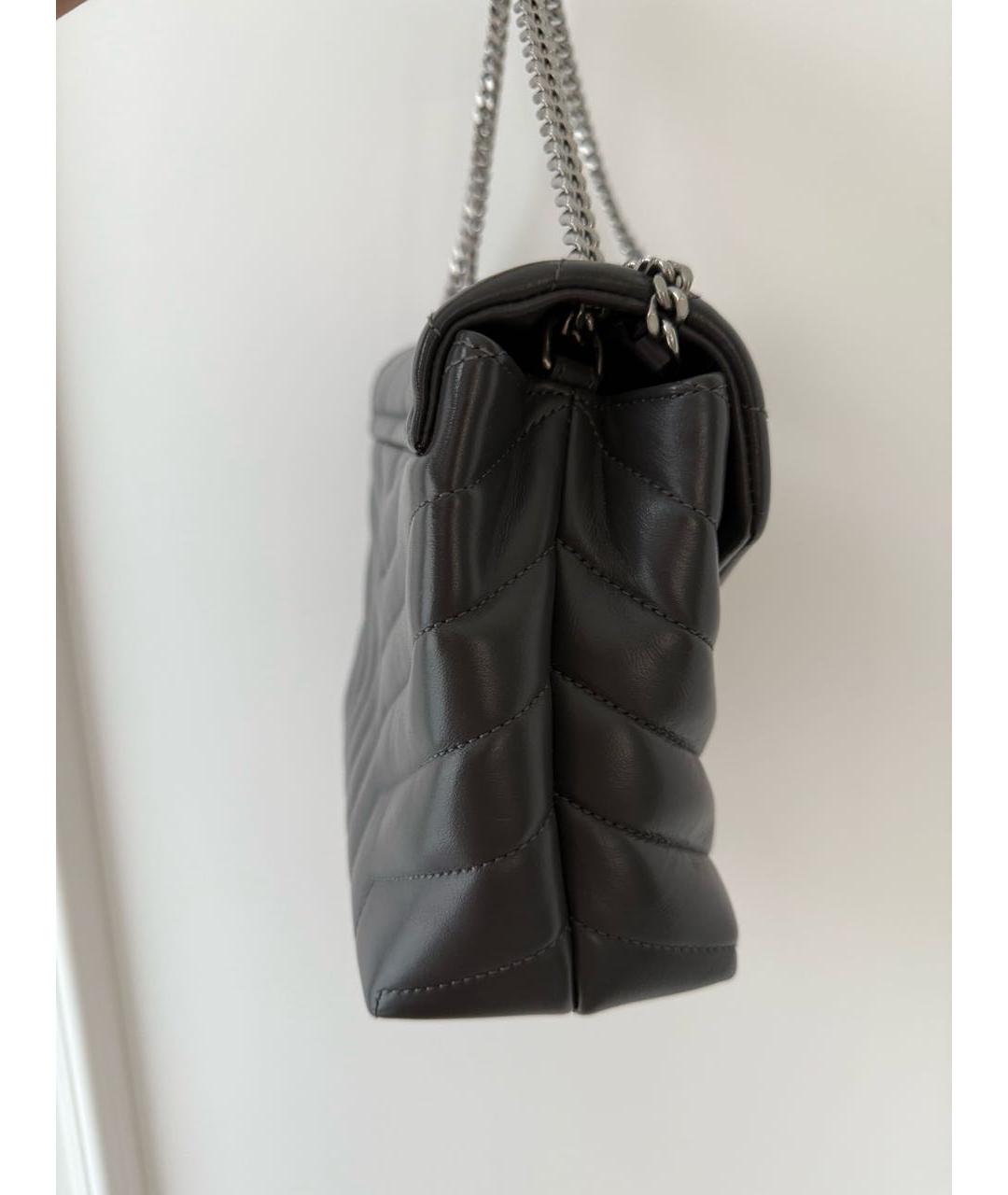 SAINT LAURENT Серая кожаная сумка через плечо, фото 7