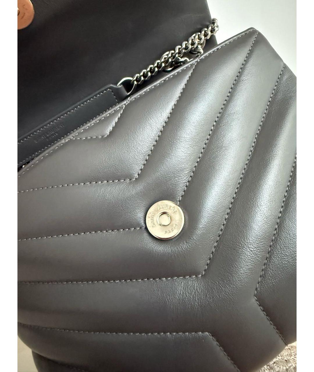SAINT LAURENT Серая кожаная сумка через плечо, фото 6