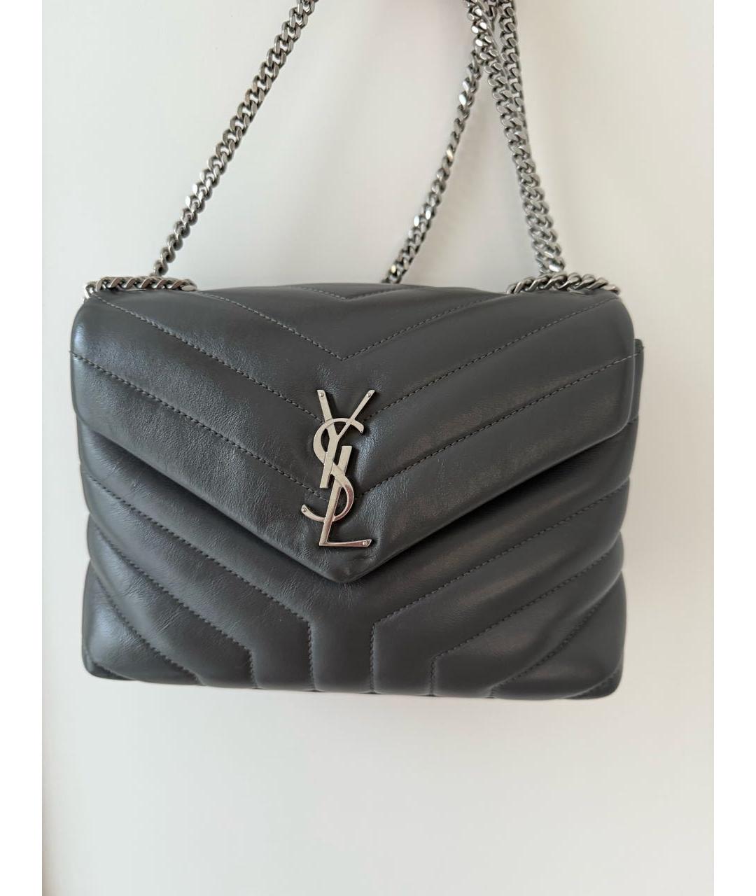 SAINT LAURENT Серая кожаная сумка через плечо, фото 9