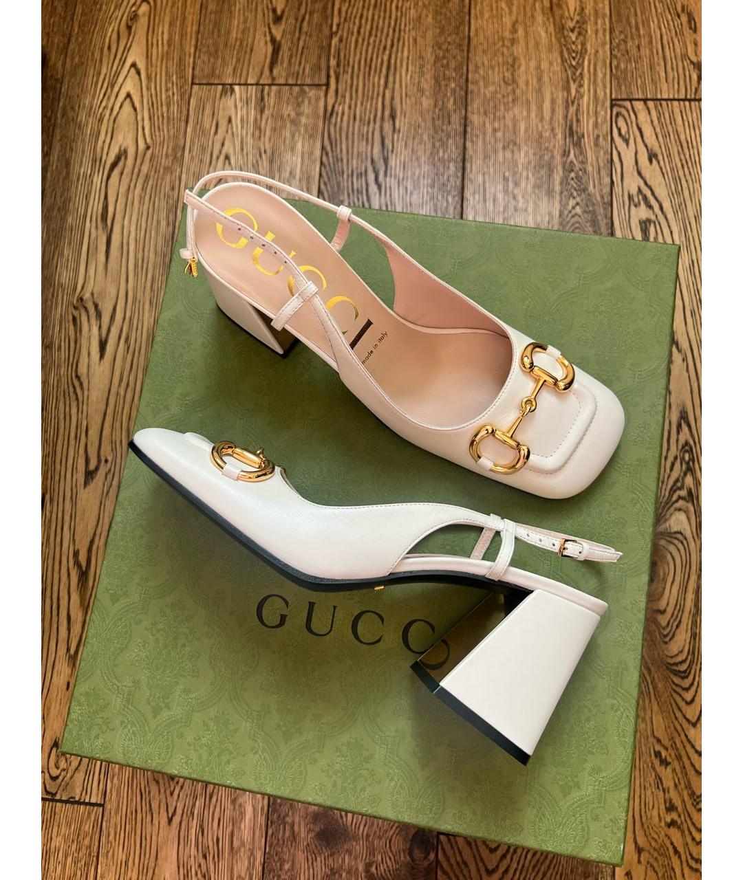 GUCCI Белые кожаные туфли, фото 6