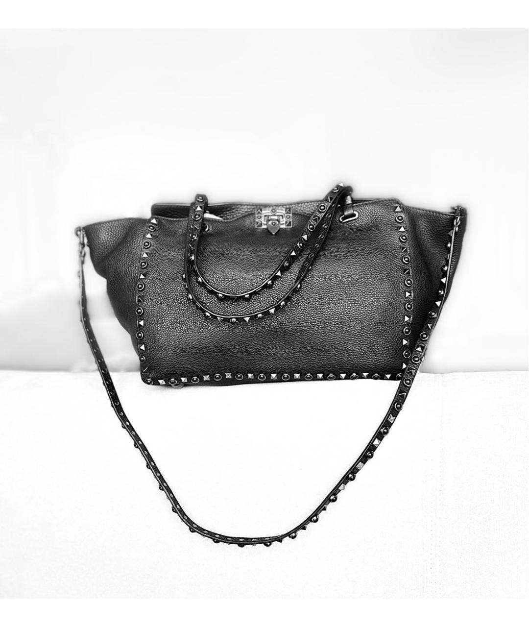 VALENTINO Черная кожаная сумка тоут, фото 2