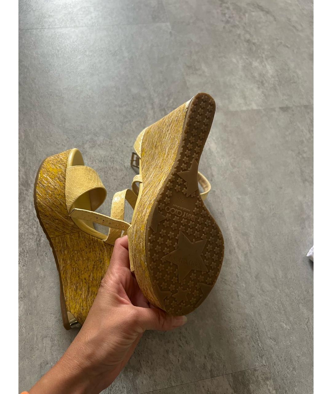 JIMMY CHOO Горчичные кожаные босоножки, фото 6