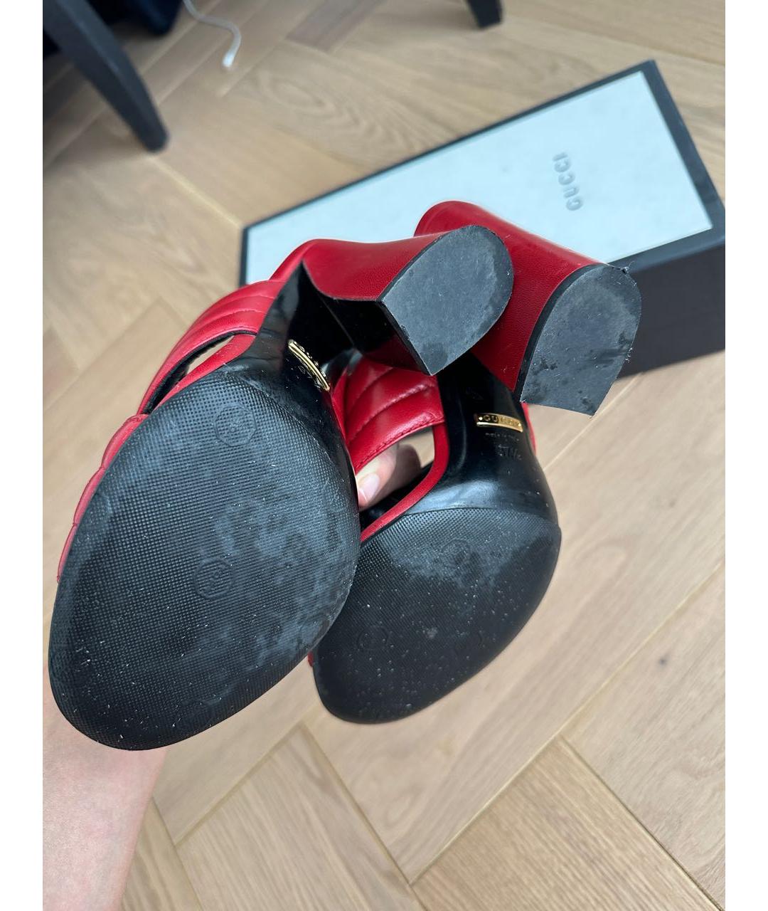 GUCCI Красные кожаные босоножки, фото 4