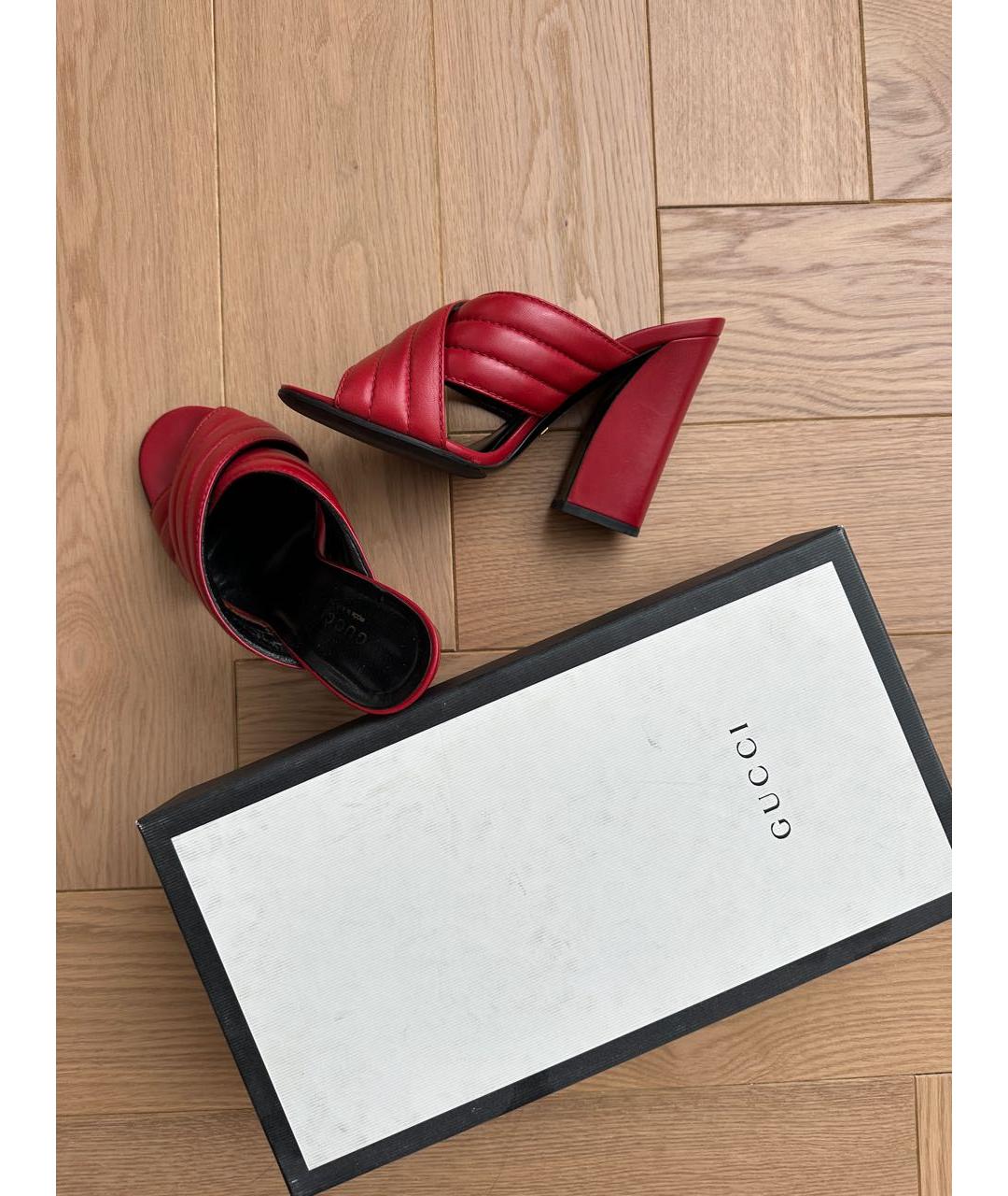 GUCCI Красные кожаные босоножки, фото 6