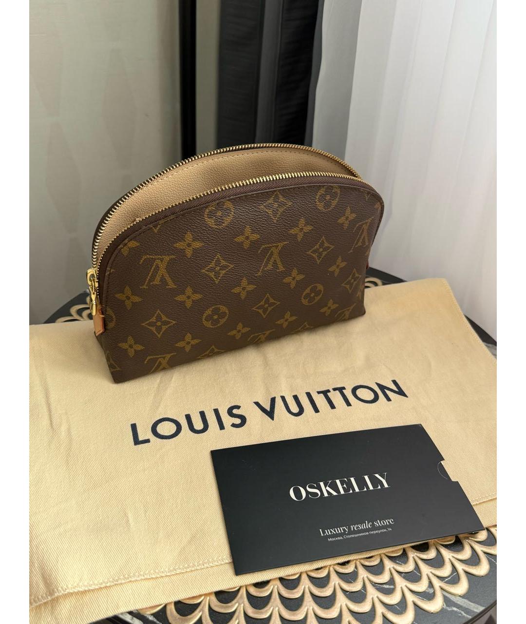 LOUIS VUITTON Коричневая кожаная косметичка, фото 2
