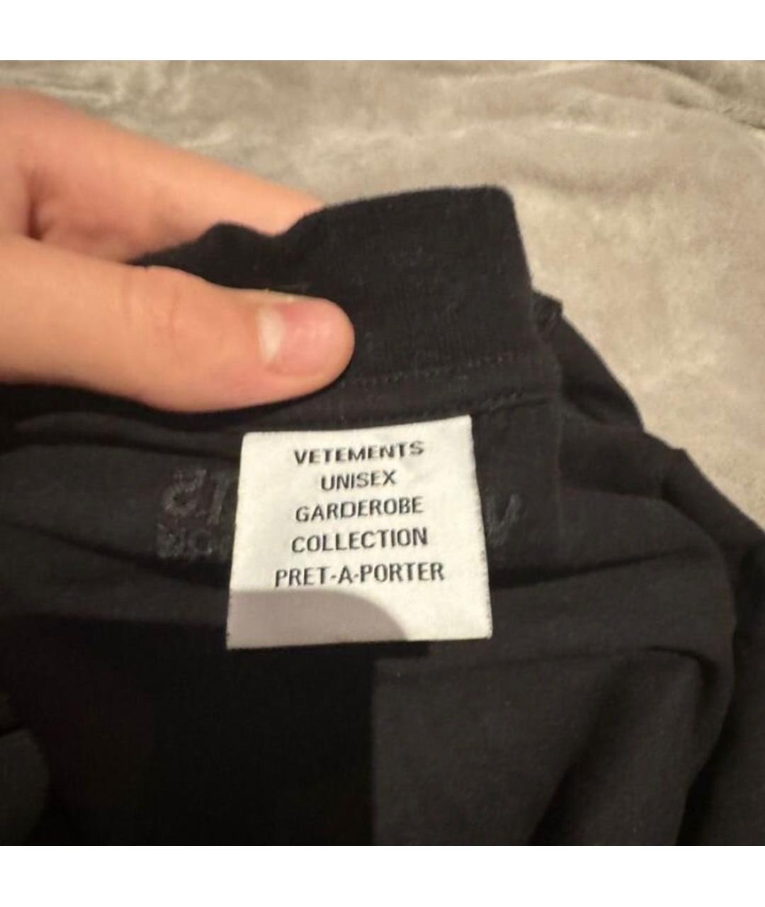 VETEMENTS Черная хлопковая футболка, фото 3