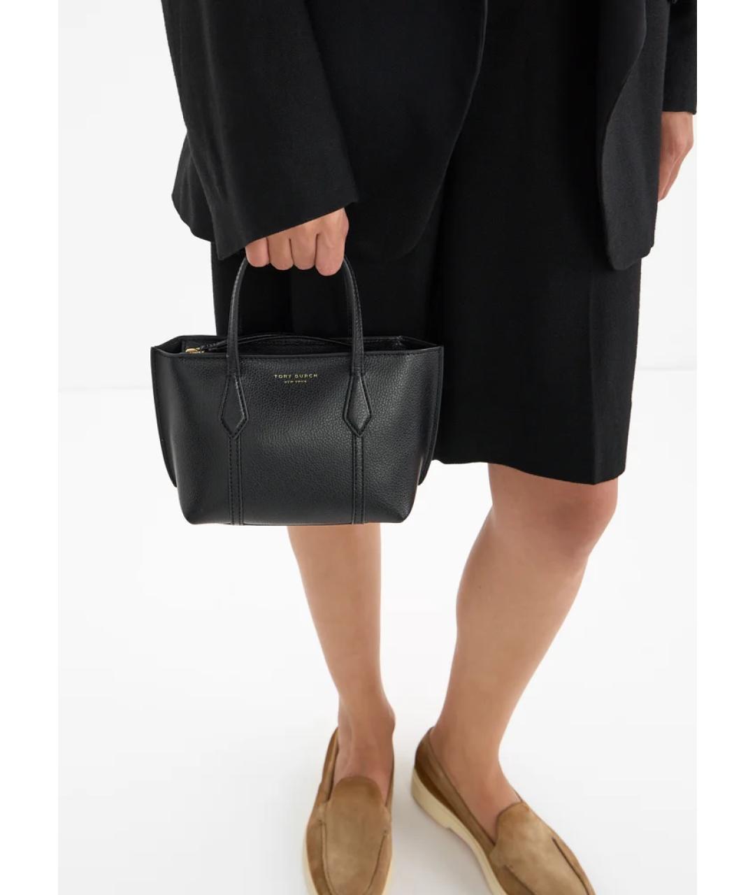 TORY BURCH Черная кожаная сумка с короткими ручками, фото 4